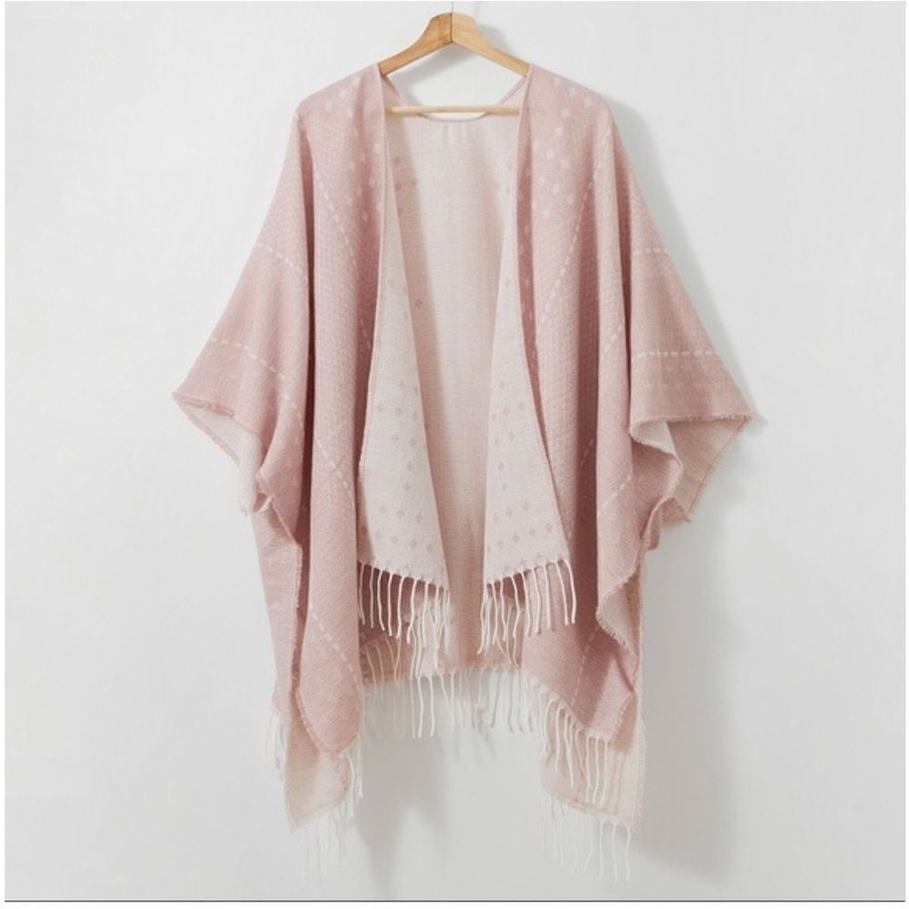 NWT GENTLE FAWN Women's Fringed Pink HERMOSA Cardigan Kimono Shawl Wrap Size